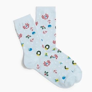 J. Crew Holiday Crab Trouser Blue Wreaths Socks NWT